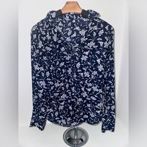 Floral Navy Blue Long Sleeve Blouse- Express - Small